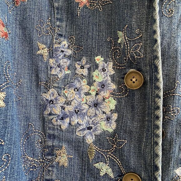 DENIM & CO Stretch Cotton Embroidered‎ Denim Lined Jacket Floral-Size Medium - Picture 4 of 14